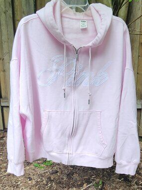 EUC Victoria's Secret PINK XXL zip up hoodie lightest pink with lace 💗